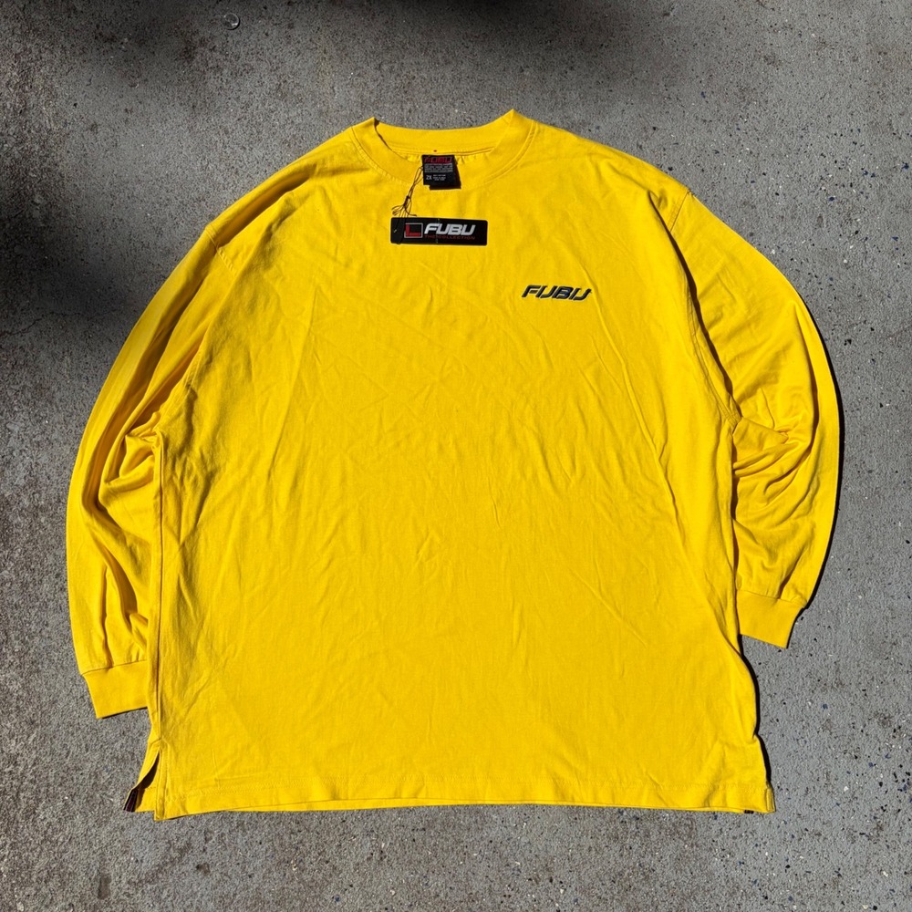 FUBU Mens Long Sleeve T-Shirt Yellow Embroidered Logo Cotton Size 2X NWT‎